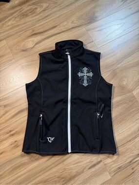 Cowgirl Hardware Women’s Black Full Zip Vest w/ Pockets Embroidered Logo XL